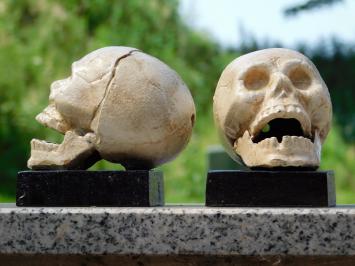 Totenkopf-Buchstützen – Gusseisen – 2er-Set – Unikate