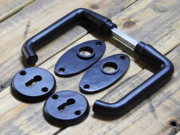 Set Türgriffe mit ovalen Rosetten + Schlüsselrosetten BB – Mattschwarz – Aluminium