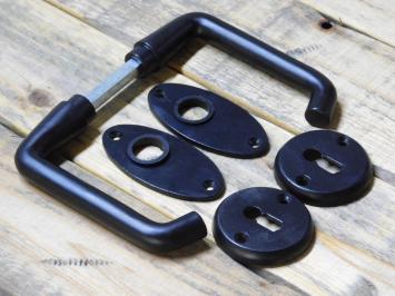 Set Türgriffe mit ovalen Rosetten + Schlüsselrosetten BB – Mattschwarz – Aluminium