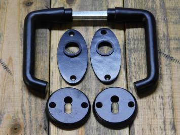 Set Türgriffe mit ovalen Rosetten + Schlüsselrosetten BB – Mattschwarz – Aluminium
