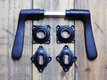 Ensemble de poignées de porte carrées – noires – avec rosaces de verrouillage BB – aluminium