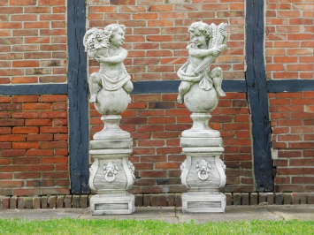 Vintage Set van 2 Engelen op sokkel – 155 cm - Steen - Authentiek