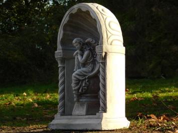 Klassieke Kapel met Zittende Engel – 65 cm – Grijs/Wit – Steen