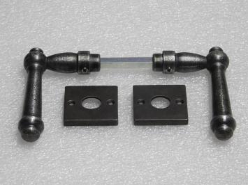 Set Türgriffe Windsor + Türgriffrosetten, quadratisch – Gusseisen, verzinkt