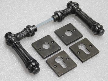 Ensemble de poignées et rosaces - carré - adapté aux portes d'entrée