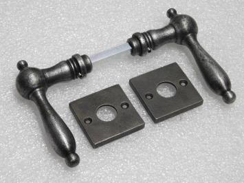 Set Türgriffe Cambridge + Türgriffrosetten, quadratisch – Gusseisen, verzinkt