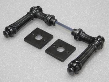 Set klinken met rozetten - gietijzer verzinkt - vierkant