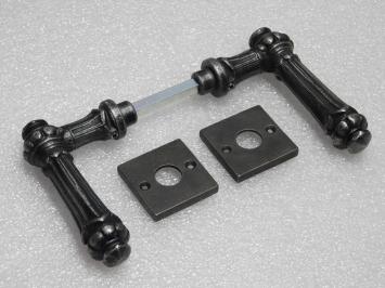 Set klinken met rozetten - gietijzer verzinkt - vierkant