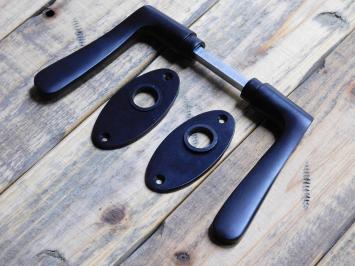 Türdrückerset mit ovalen Rosetten – mattschwarzes Aluminium