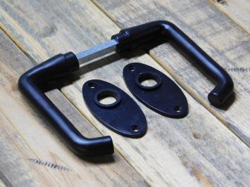 Set Türgriffe mit ovalen Rosetten – Mattschwarz – Aluminium