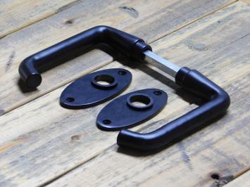 Set Türgriffe mit ovalen Rosetten – Mattschwarz – Aluminium
