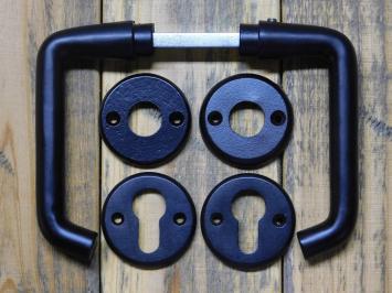 Set Türgriffe mit runden Rosetten + Schlüsselrosetten PC - Mattschwarz - Alu