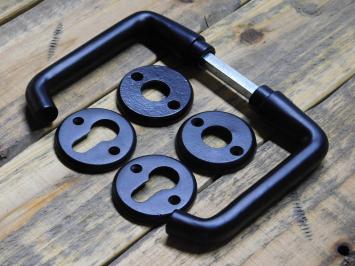 Set Türgriffe mit runden Rosetten + Schlüsselrosetten PC - Mattschwarz - Alu