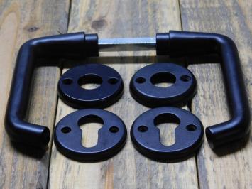 Set Türgriffe mit runden Rosetten + Schlüsselrosetten PC - Mattschwarz - Alu