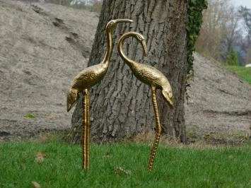 Lot de 2 grues - statues en aluminium - couleur or