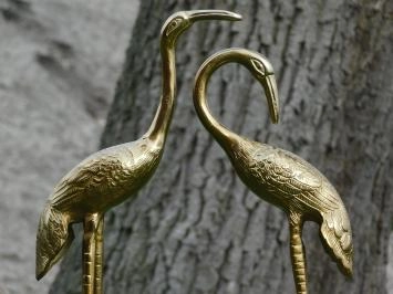 Lot de 2 grues - statues en aluminium - couleur or