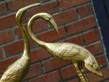 Lot de 2 grues - statues en aluminium - couleur or