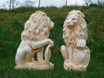 2er-Set Löwen - Polystone-Statuen - 52 cm - cremeweiß