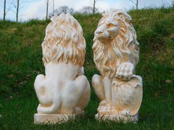 2er-Set Löwen - Polystone-Statuen - 52 cm - cremeweiß