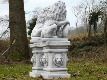 Lot de 2 lions - sur socle lion - pierre - 100 cm
