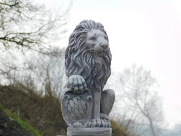 Lot de 2 lions - sur socle lion - pierre - 100 cm