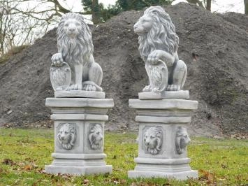 Lot de 2 lions - sur socle lion - pierre - 100 cm