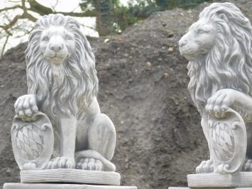 Lot de 2 lions - sur socle lion - pierre - 100 cm