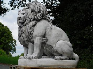 Set de lions en pierre - XXL 135 cm - blanc avec accents foncés