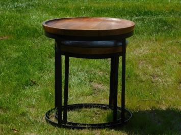 Set de 2 tables robustes - bois avec base en métal noir