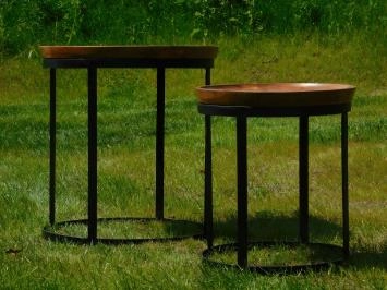 Set de 2 tables robustes - bois avec base en métal noir