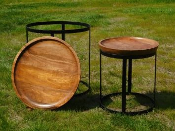 Set de 2 tables robustes - bois avec base en métal noir