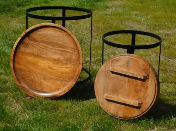 Set de 2 tables robustes - bois avec base en métal noir