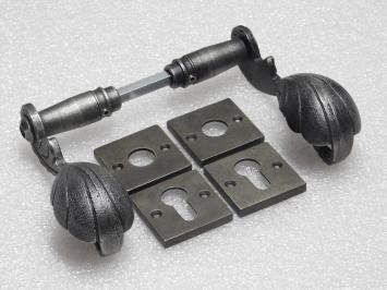 Set Türgriffe Vienna und Schlossrosetten, quadratisch, Gusseisen verzinkt