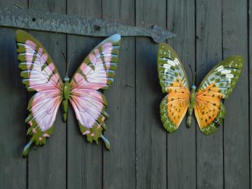 Ensemble de papillons muraux – violet et orange – métal – 35 cm