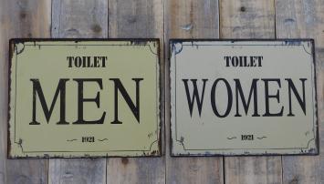 Satz Schilder für WC-Türen - Weißblech - Frau & Mann