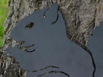 Schöne Silhouette eines Eichhörnchens, mattschwarzes Metall