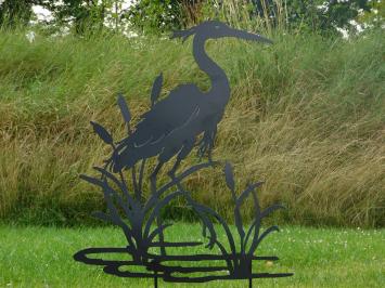Gartenstab Reiher-Silhouette - 112 cm - Mattschwarz