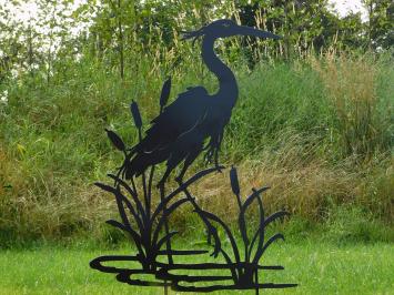 Gartenstab Reiher-Silhouette - 112 cm - Mattschwarz