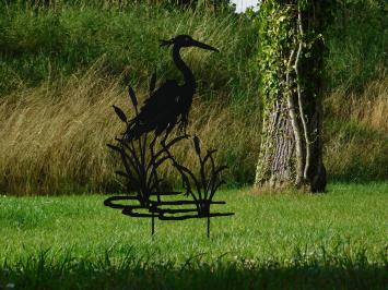 Gartenstab Reiher-Silhouette - 112 cm - Mattschwarz