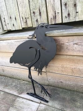 Belle silhouette de héron, métal noir mat