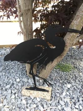 Belle silhouette de héron, métal noir mat