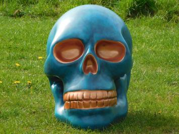 Großer Totenkopf 60 x 65 cm – blau mit Bronze – Polystone