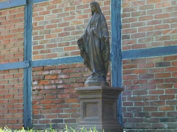 Große Gartenstatue der Maria auf Sockel – 170 cm – Steinoxid