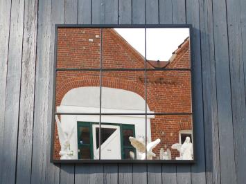 Großer Spiegel - quadratisch - schwarz - Metall - Fensterspiegel