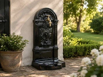 Staande tuinfontein – 89 cm – zwart aluminium met kraan