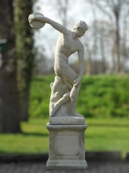 Grande statue d'un lanceur de disque - 230 cm - Pierre moulée vintage