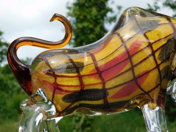 Stier aus mundgeblasenem Glas – handgefertigtes Glaskunstwerk – farbenfroh