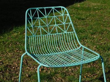 Stuhl, türkisfarbener Vintage-Gartenstuhl aus Metall