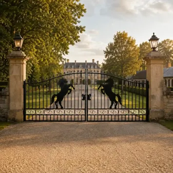 Smeedijzeren poort - zwart – 6 meter - paardenmotief