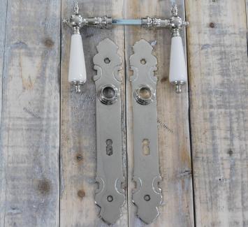 Set deurbeslag voor binnendeuren - nikkel gepolijst - antieke deurgrepen porselein grepen wit